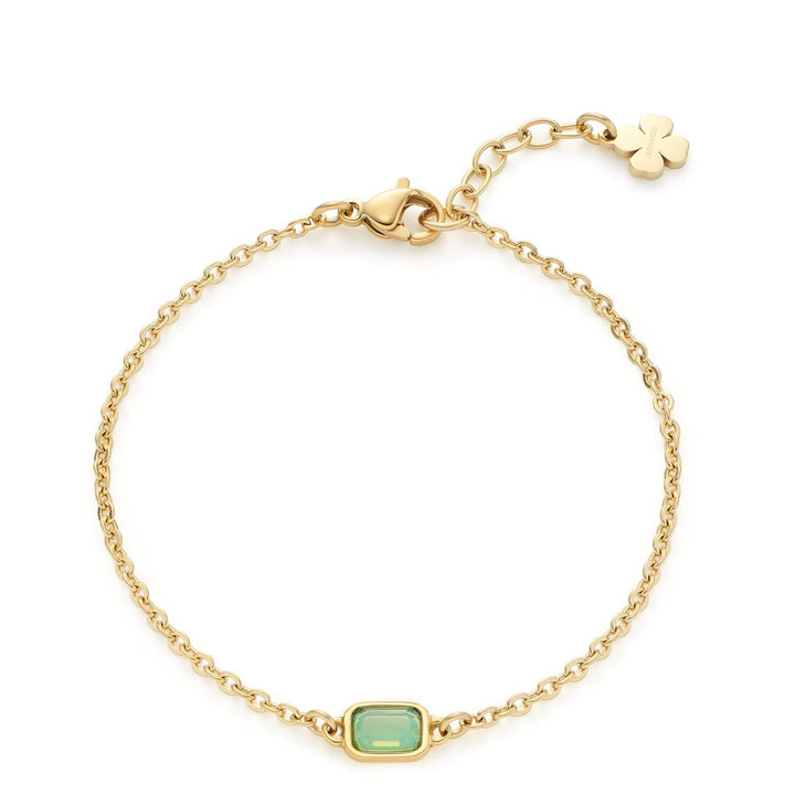 Leonardo Sofia Armband aus Edelstahl 1 Stück, goldfarbenes Armkettchen mit mintgrünem Glaskristall u