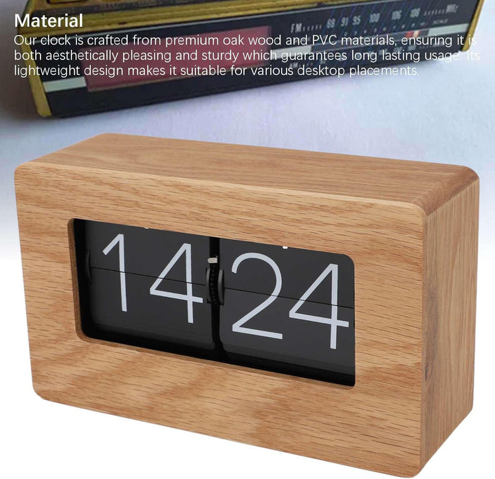 Qcwwy Flip-Uhr Retro mit Holzdesign, Automatische Klappmechanik Digitaluhr, Geräuschlose Tischuhr im