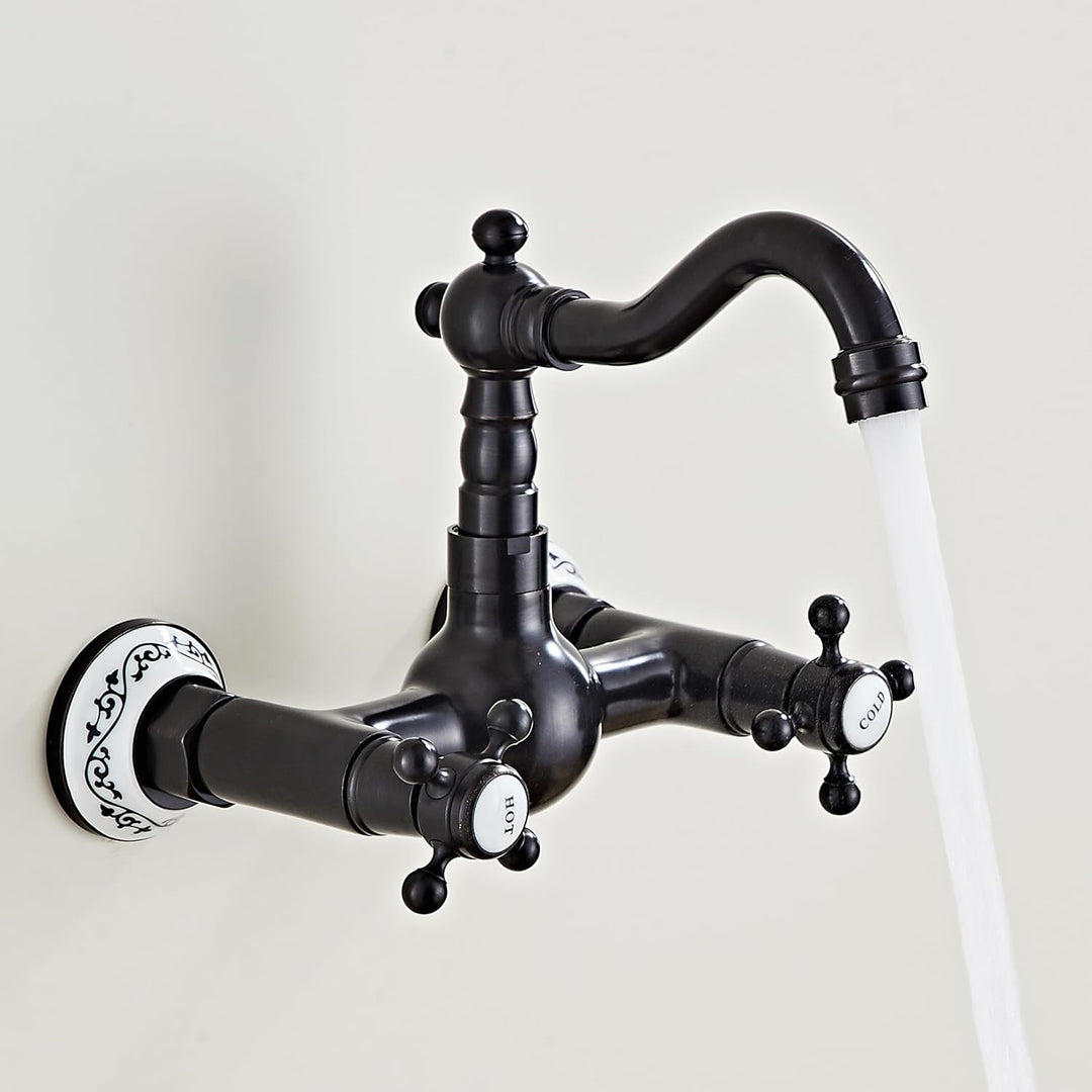 Hiendure® Wandmontage Zwei Griffe 2-Loch Küchenarmatur Spültischarmatur Aus Messing Keramik-Kartusch