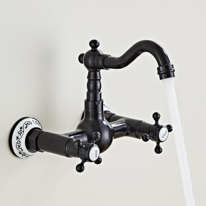 Hiendure® Wandmontage Zwei Griffe 2-Loch Küchenarmatur Spültischarmatur Aus Messing Keramik-Kartusch