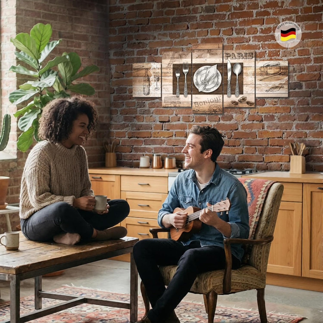 Runa Art Bild Esszimmer Küchenbilder Küche Abstrakt 5 Teilig Kaffee Beige Braun Wandbilder auf Vlies
