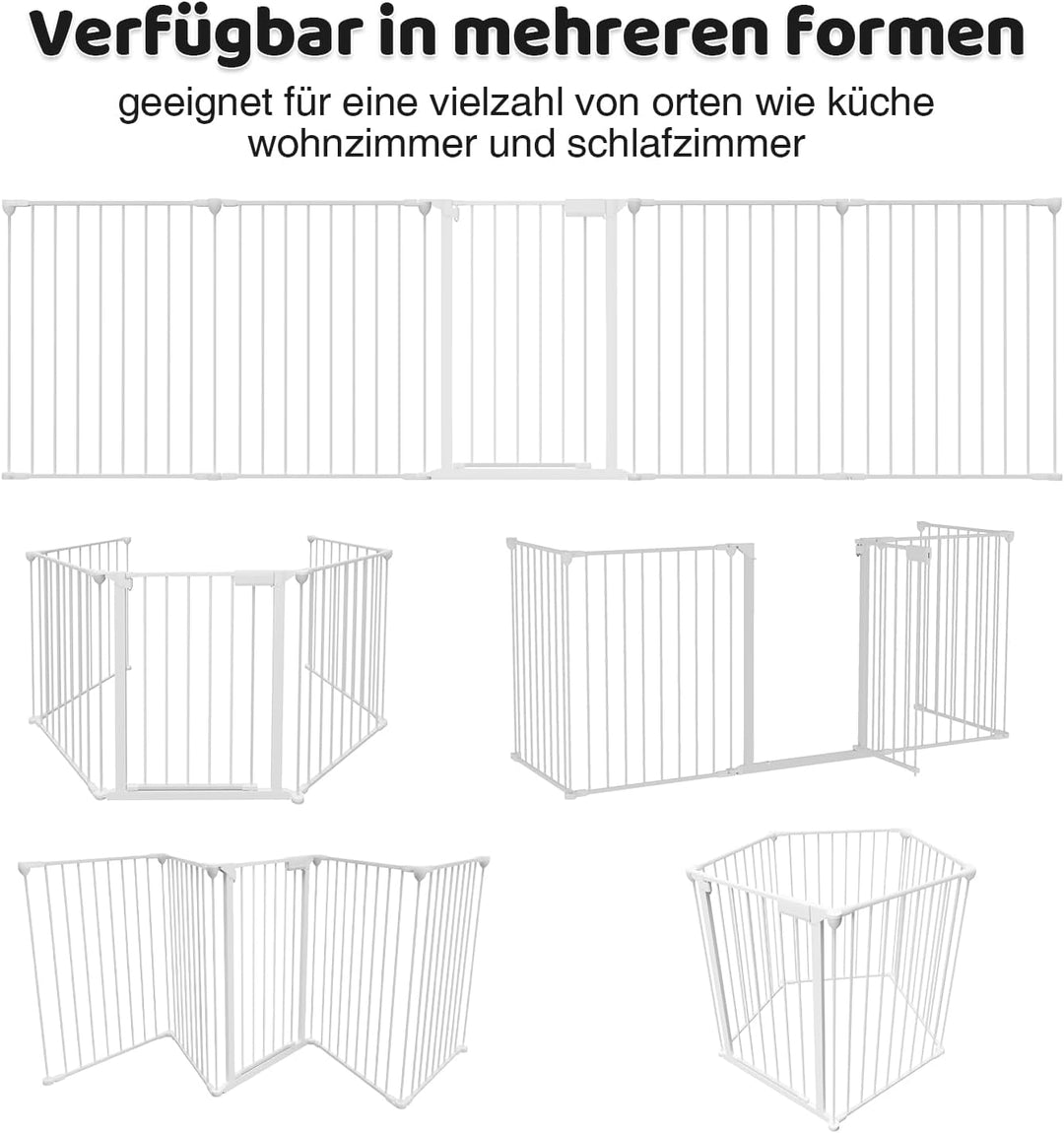 Kaminschutzgitter 310cm Metall, Ofenschutzgitter, Kinderschutzgitter 5-teilig, Absperrgitter mit Tür