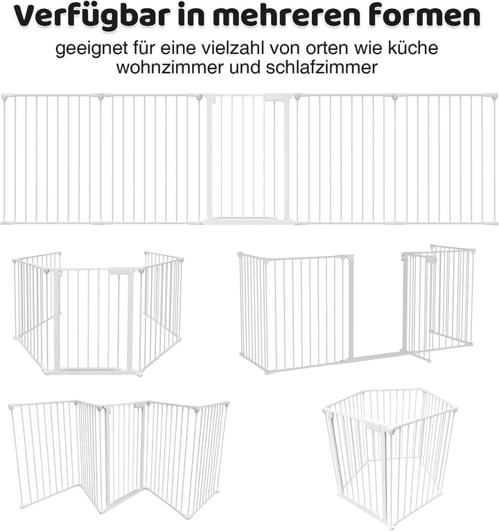 Kaminschutzgitter 310cm Metall, Ofenschutzgitter, Kinderschutzgitter 5-teilig, Absperrgitter mit Tür