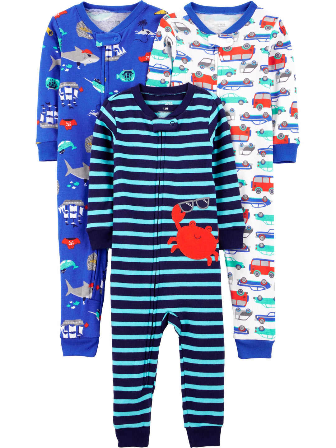 Simple Joys by Carter's Baby - Jungen 3-Pack Snug Fit Footless Cotton Pajamas Schlafstrampler (3er P