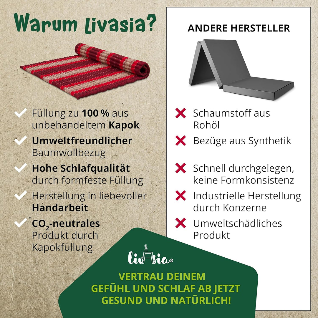 livasia Rollmatte Rollmatratze L-200x110x4,5cm, Gästebett Gästematratze 1 Person, Reisebett Kofferra