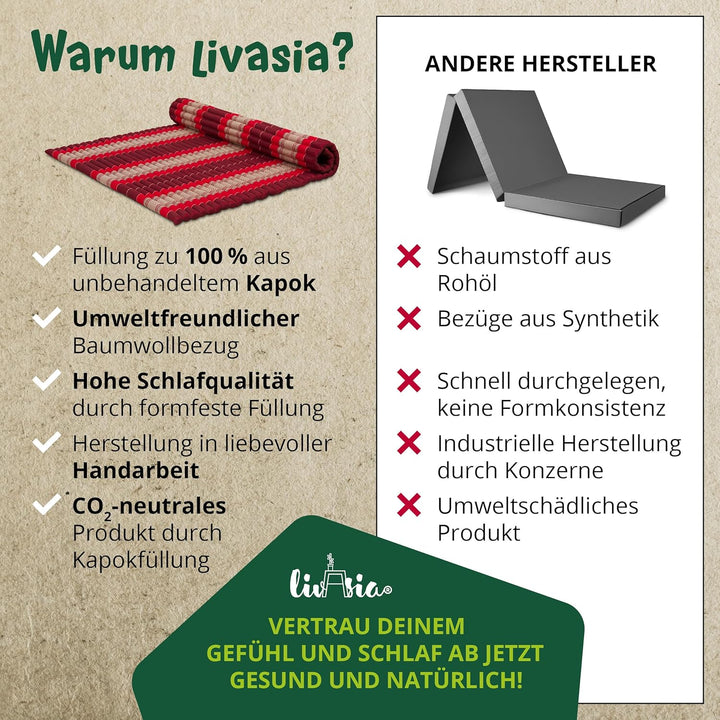 livasia Rollmatte Rollmatratze L-200x110x4,5cm, Gästebett Gästematratze 1 Person, Reisebett Kofferra
