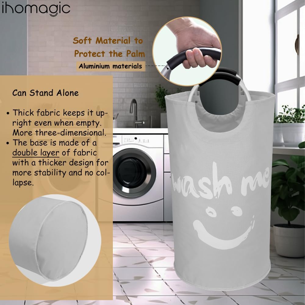 Grosser Wäschekorb 115L, Faltbar Wäschesammler, Lächelndes Muster Wäschetonne Stoff Wäschesack mit G