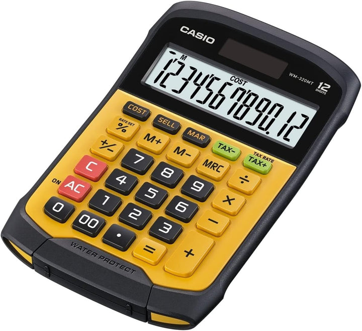 CASIO Tischrechner WM-320MT, 12-stellig, spritzwasser- und staubgeschützt, Steuerberechnung, Solar-/