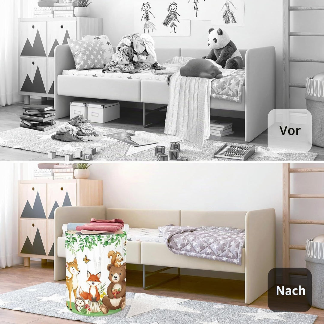 Süsse Dschungeltiere Gross Wäschekorb Wald wiese Stoff Aufbewahrungskorb Kleidung Spielzeug Aufbewah