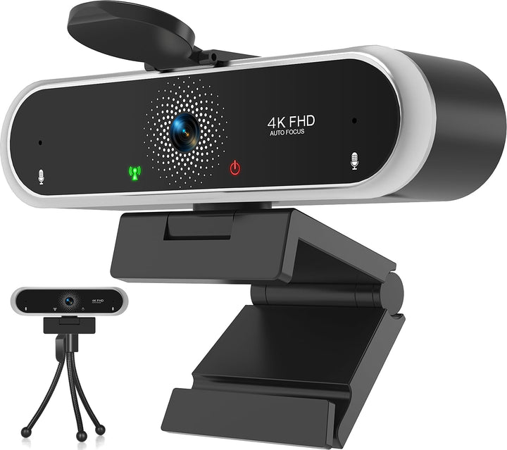 NIVEOLI Webcam 4K mit Mikrofon und Webcam Abdeckung, Stativ, Desktop, für Live-Streaming, Videoanruf