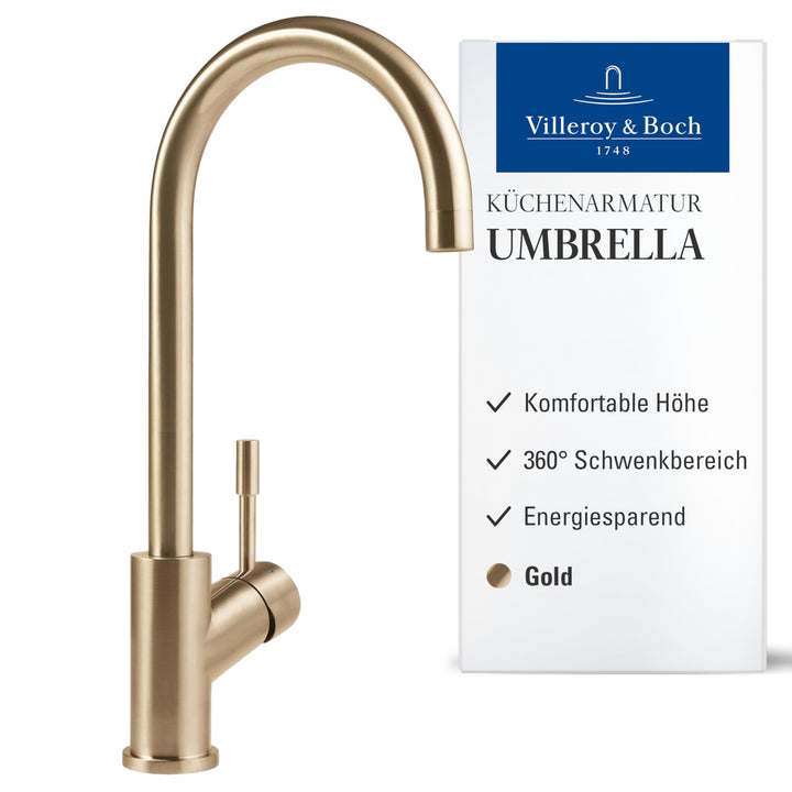 Villeroy & Boch Umbrella | Hochdruck | Einhand-Küchenarmatur | Gold | 92530003 Gold Hochdruck Festau