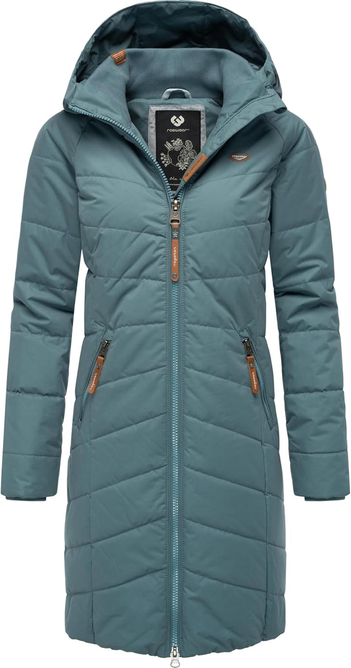 Ragwear Damen Wintermantel Warmer wasserdichter Steppmantel lang mit Kapuze Dizzie Coat XS-6XL, Grau