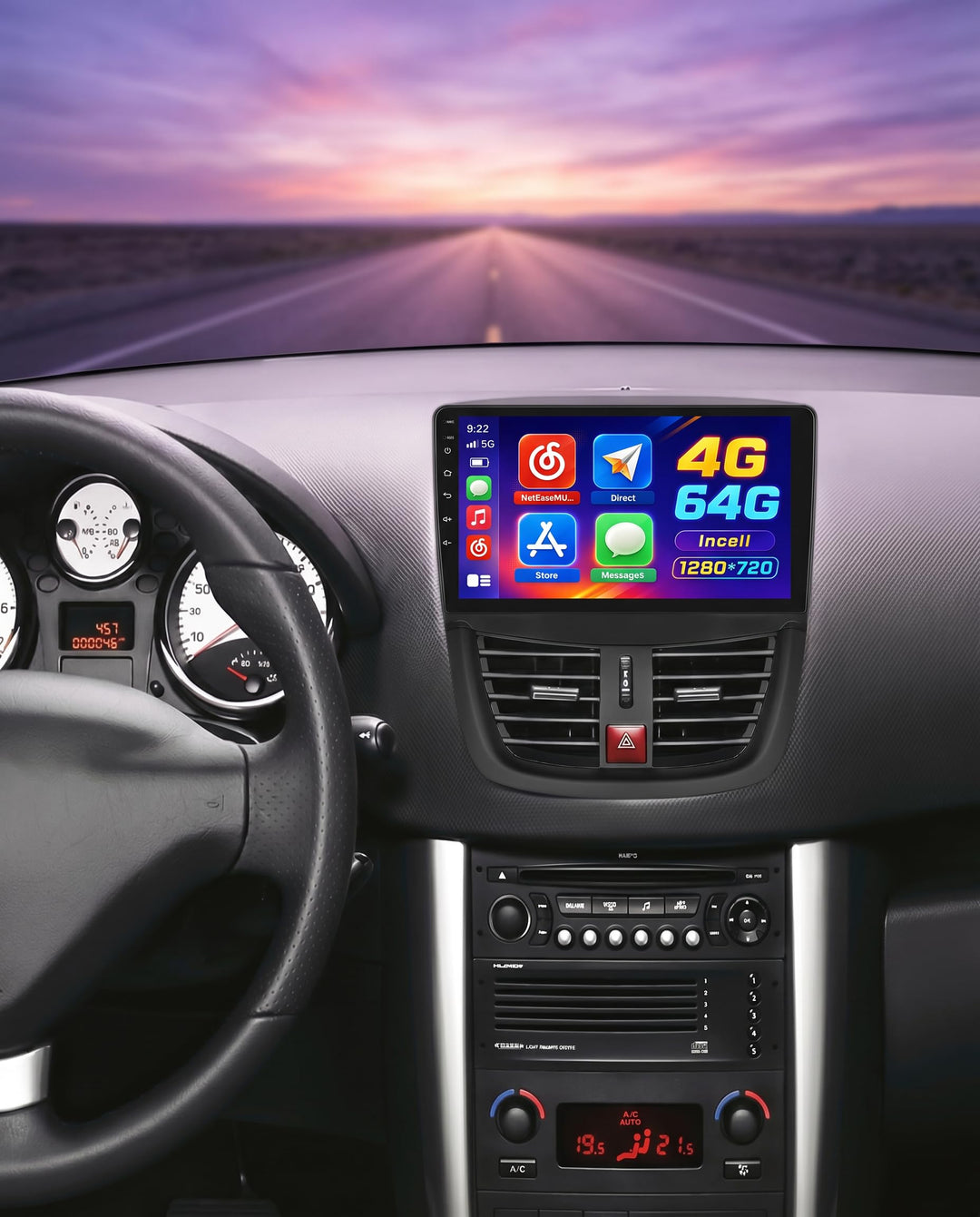 Hikity 4+64G Android 15 Autoradio für Peugeot 207 2006-2015, 9" Bildschirm Radio mit Wireless CarPla