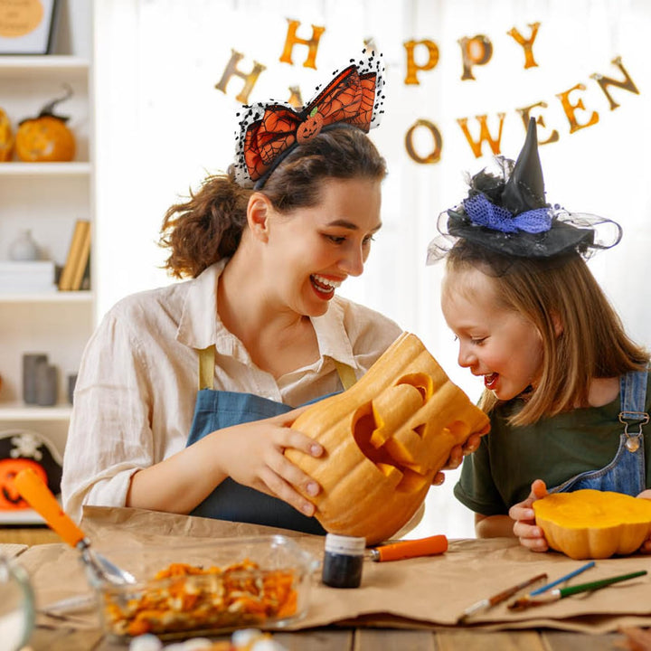 EXCEART Halloween Schädel Haarreif Damen Stirnband Kürbis Haarband Flapper Schleife Mädchen Hut Mask