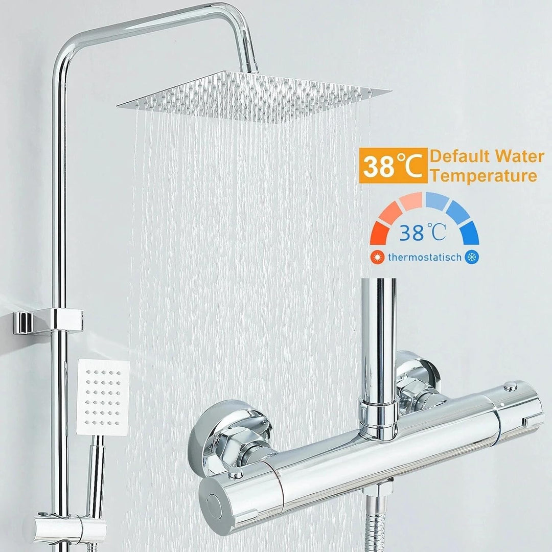 Thermostat Regendusche Komplettset Chrom Edelstahl Duscharmatur mit 20cm Überkopfbrause Höhenverstel