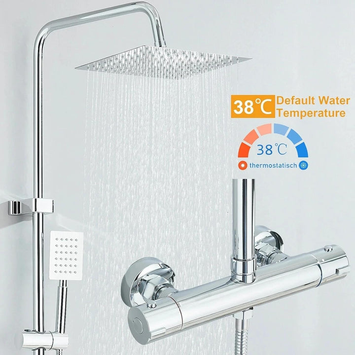 Thermostat Regendusche Komplettset Chrom Edelstahl Duscharmatur mit 20cm Überkopfbrause Höhenverstel