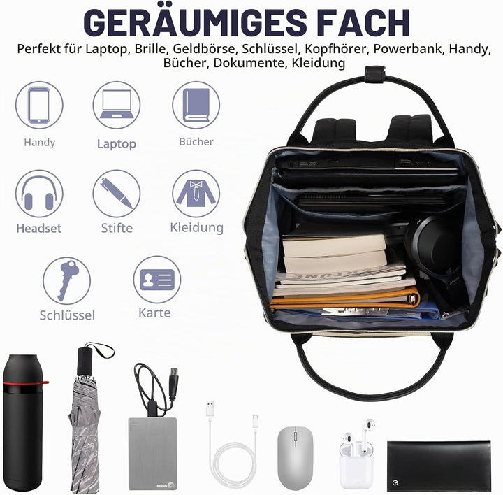 VANKEAN 15.6 Zoll Laptop Rucksack für damen herren Schwarz | Computer Arbeitstasche, Grosse Kapazitä
