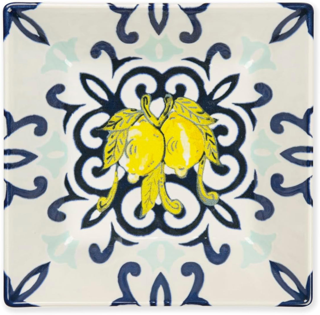 Excelsa Amalfi Set mit 6 Suppentellern aus Keramik, 17 x 17 cm, Motiv Mediterran, Blau und Gelb