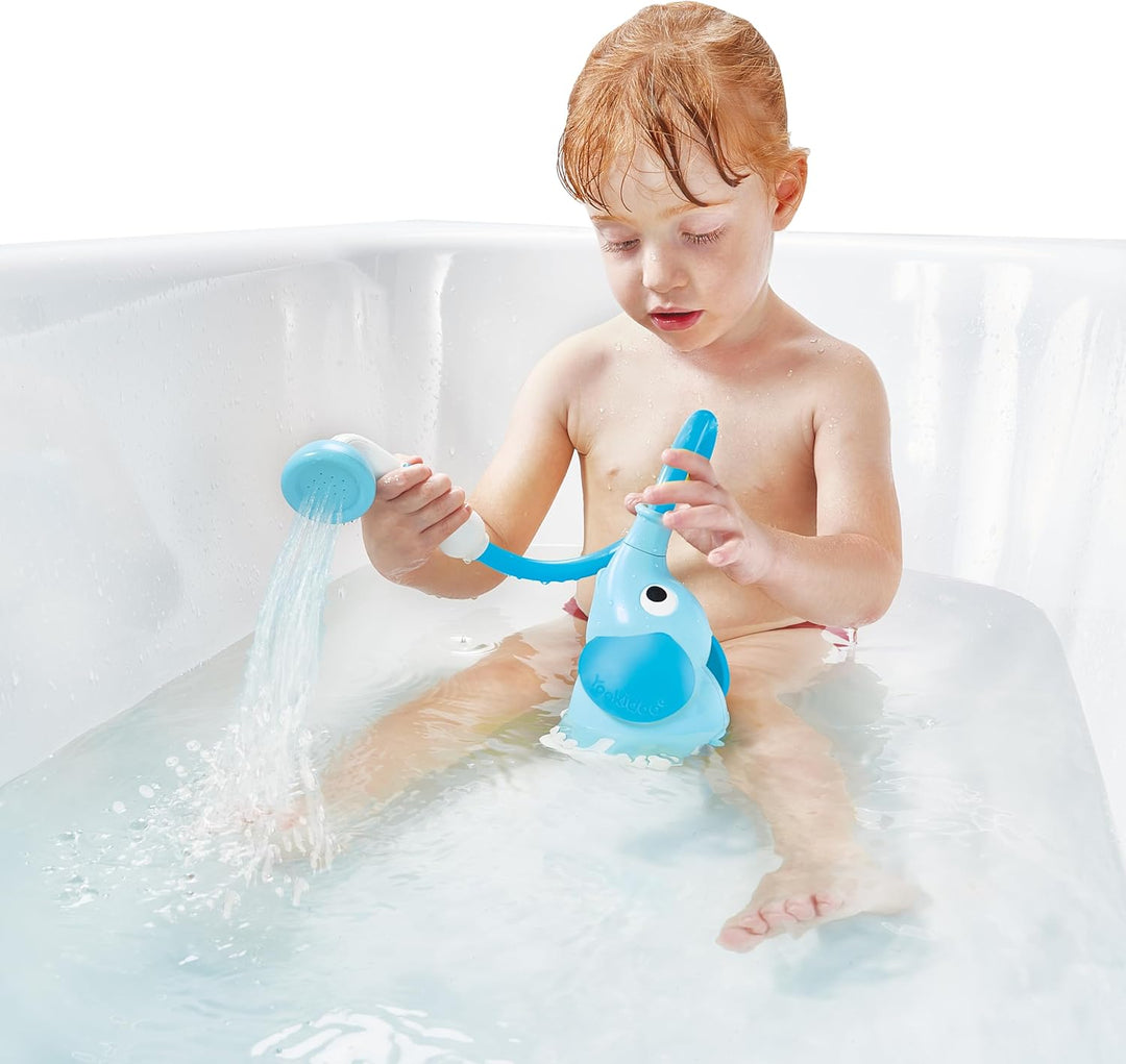 Yookidoo Duschkopf für Baby-Badewanne, Elefanten-Wasserpumpe mit Stammauslauf und Spüler, kontrollie