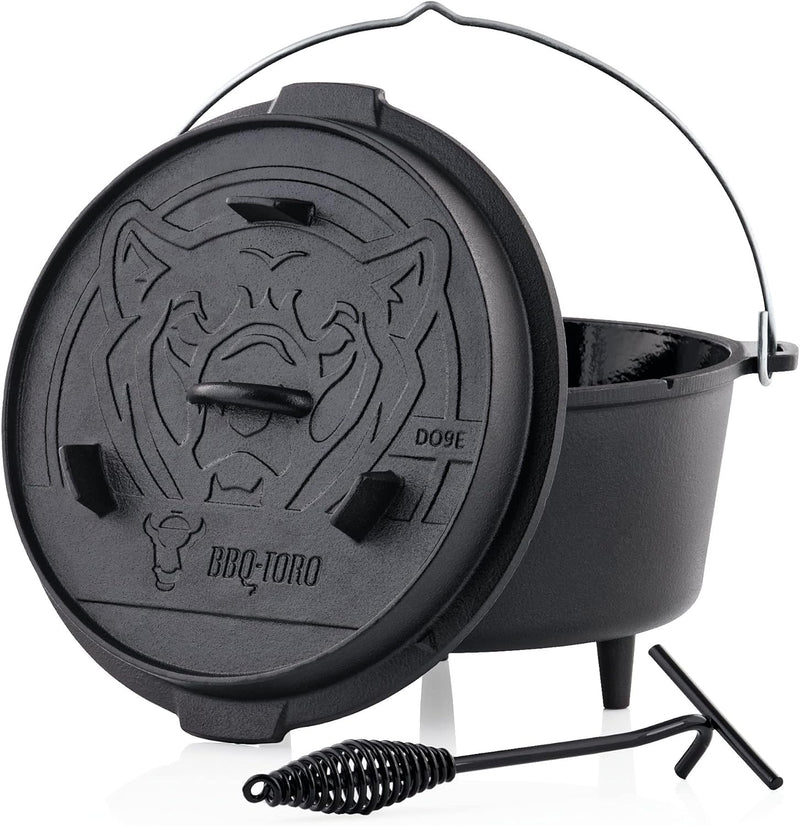 BBQ-Toro Dutch Oven Emaille Serie | Emailliert 9,0 Liter | Gusseisen Kochtopf mit Füssen | Bräter mi