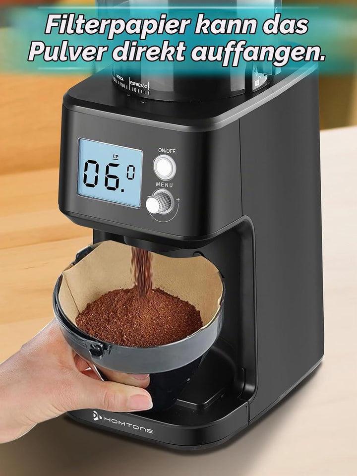 Homtone Elektrische Kaffeemühle für Siebträger, 51 einstellbare Mahlgrade, Kaffeemühle mit Grossem D