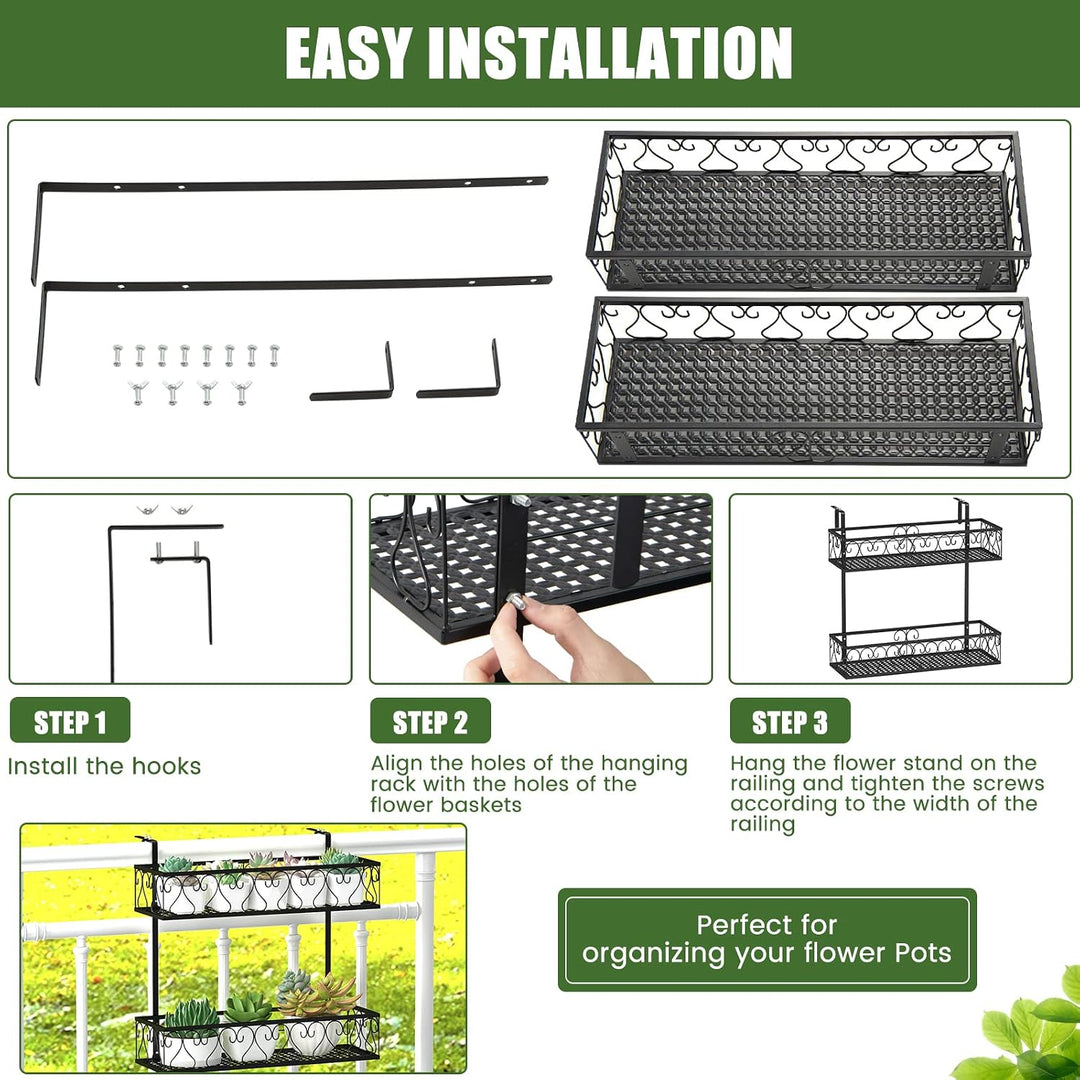 FANTASK 2-stöckiges Blumenregal Balkon, 60 x 33 x 59 cm, Blumentopfhalter Metall mit verstellbaren H