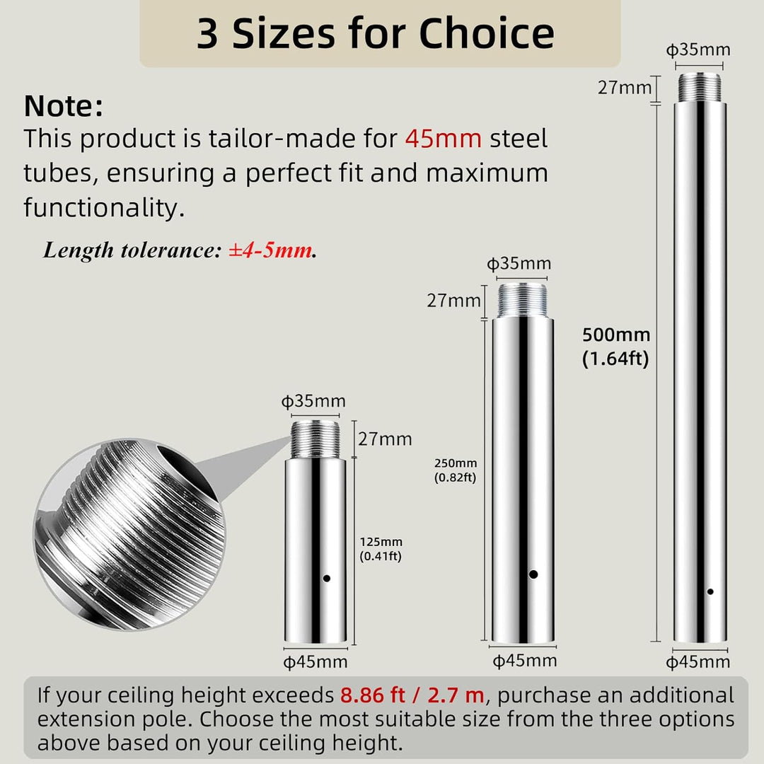 PRIORMAN Stangenverlängerung für Pole Dancing 45 mm – 125/250/500 mm Tanzstangen-Verlängerung, einfa