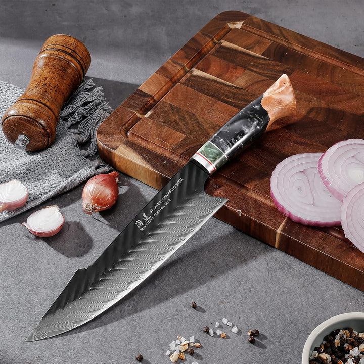 SHANGDAO Damaskus Kochmesser Küchenmesser mit Lederscheide, 20 cm, 67 Schichten Legierter Stahl 10Cr