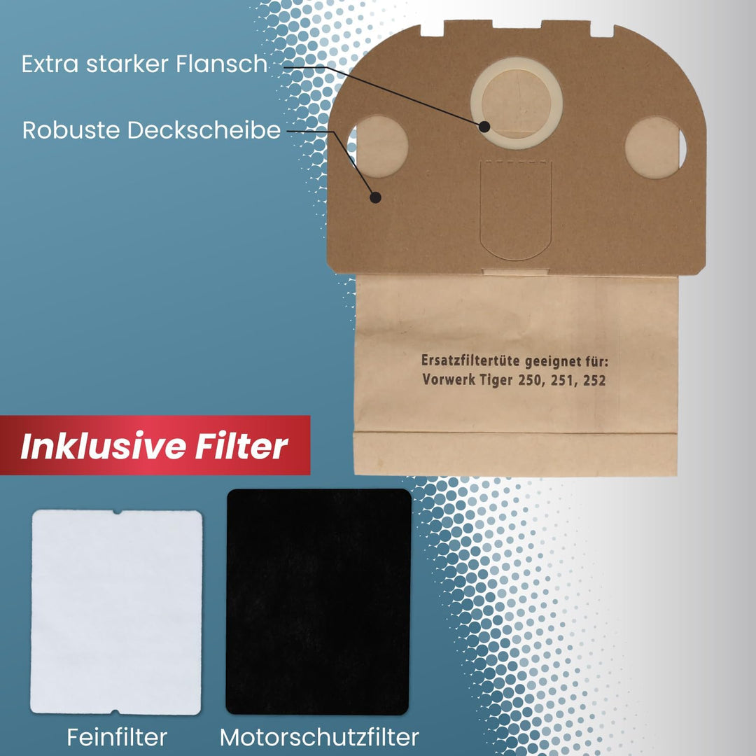 McFilter I 20 Staubsaugerbeutel kompatibel mit Vorwerk Tiger VT 250, VT 251,VT 252, VT250, VT251, VT