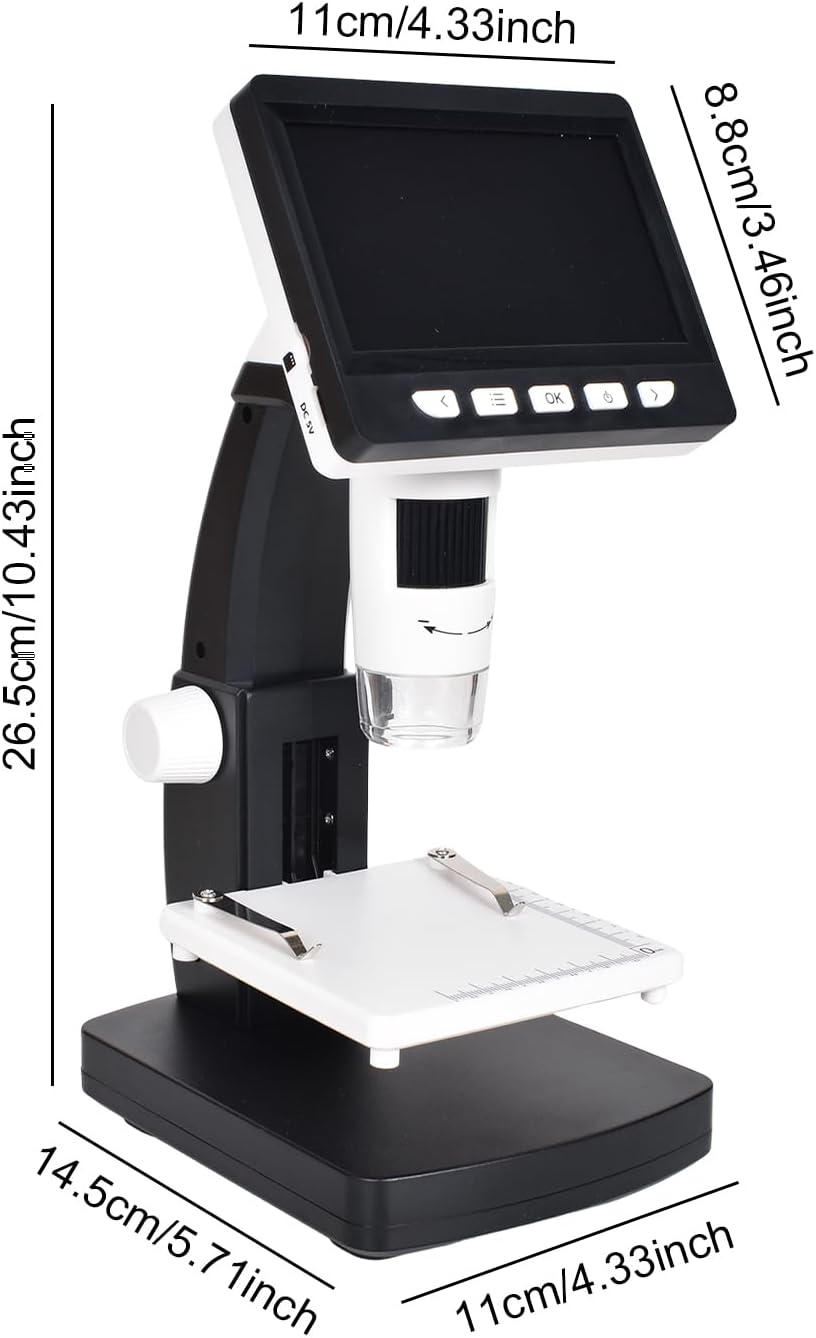 Digitales Mikroskop LCD, 50x - 1000x Vergrösserung, 4,3 Zoll Bildschirm, 1080P Auflösung, Objektiv m