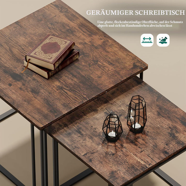 YITAHOME Couchtisch 2er Set, Wohnzimmertisch Holz mit Metallrahmen, Modern Bauernhaus Cocktail für W