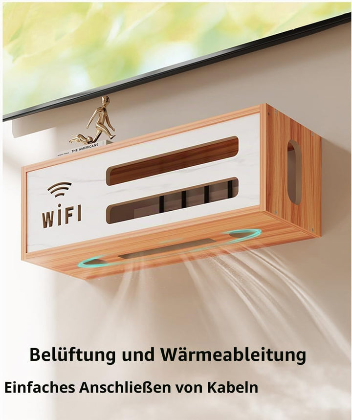 Router Schrank mit WiFi Box und Aufbewahrung für Router und Kabel, Wandmontierbares TV-Kabel-Organiz