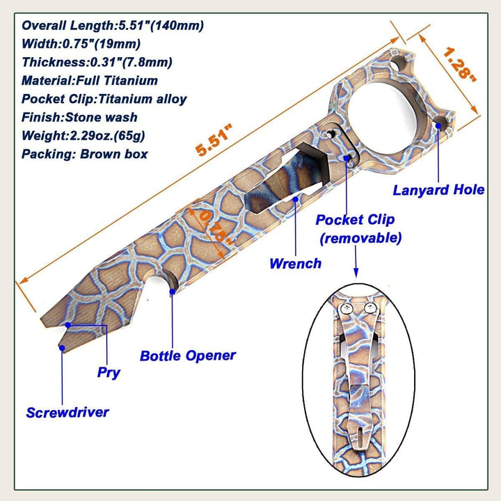 Titan EDC Hebelstange Outdoor Prybar Flaschenöffner mit Taschenclip (Stone Wash) Stone-wash, Stone-w