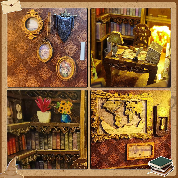 suruim Book Nook Kit-DIY Puppenhaus Holz Haus, 3D Holzpuzzle Bücherecke Bücherregaleinsatz mit Senso