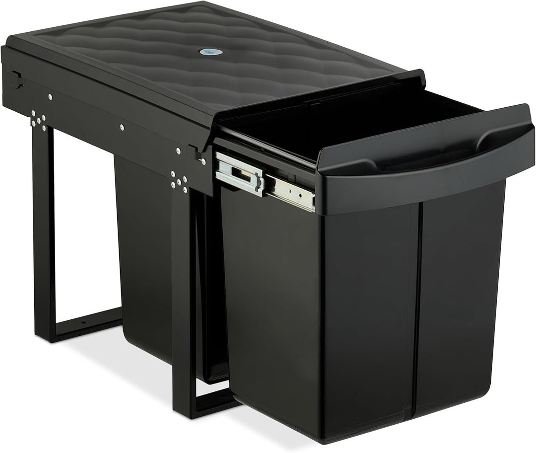 Relaxdays Einbaumülleimer, 2 Fächer, 2X 20 l, HxBxT: 41,3 x 34 x 51,8 cm, ausziehbar, Müllsystem Unt