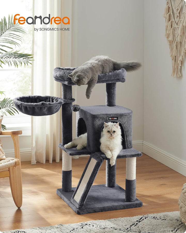 Feandrea Kratzbaum, 96 cm hoch, Katzenbaum mit grosser Plattform, Katzenkratzbaum mit Katzenhöhle, H