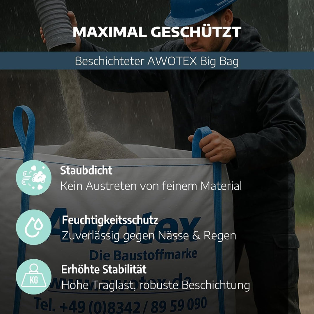 AWOTEX 1 Stück Big Bag beschichtet in 90 x 90 x 110 cm I Sack mit 4 Hebeschlaufen I mit 1000kg Tragl