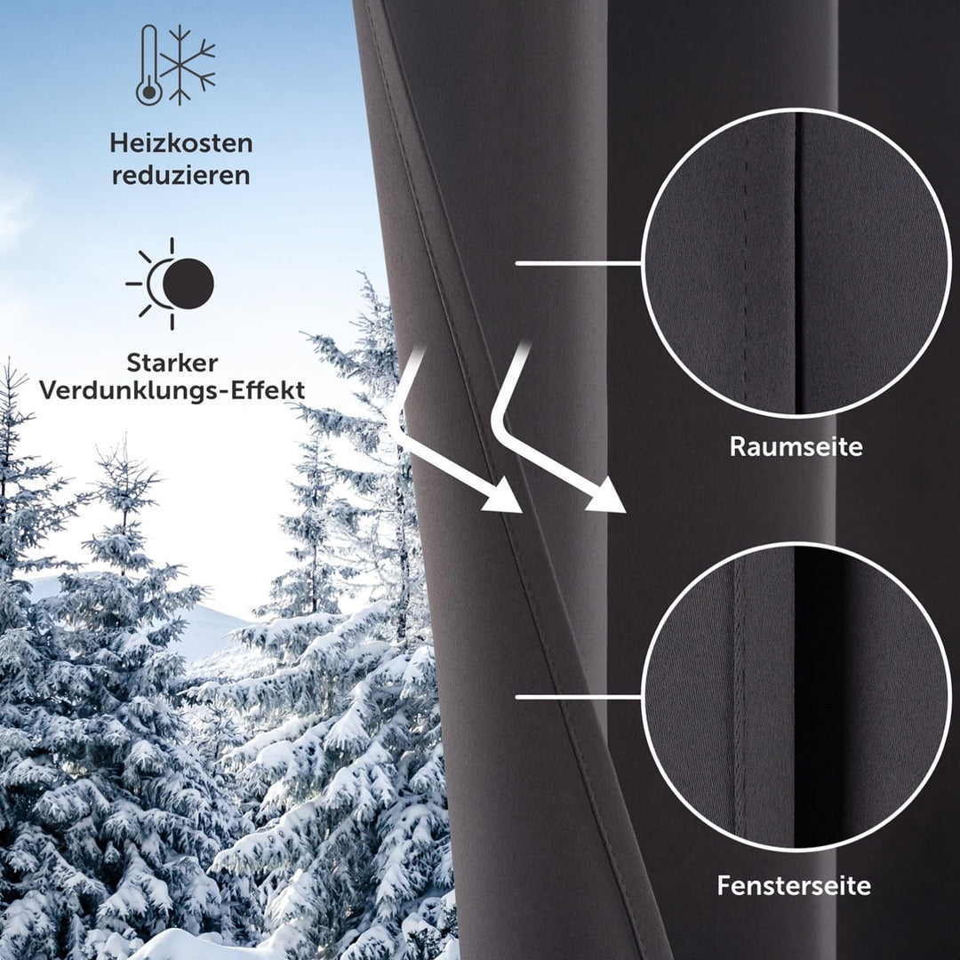 Blumtal Verdunklungsvorhänge 2er Set - Thermovorhang Kälteschutz - Vorhang blickdicht mit Ösen - Gar