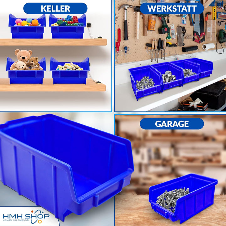 26x Stapelboxen Blau Grösse 3 (BxTxH) 145x248x127mm stapelbar blaue Sichtbox Regalbox Lagerbox Sicht
