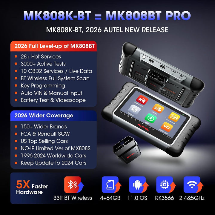 Autel MaxiCOM MK808K-BT OBD2 Diagnosegerät Auto, 2026 Bidirectionnel wie MK900BT MK808BT PRO, BT Ver