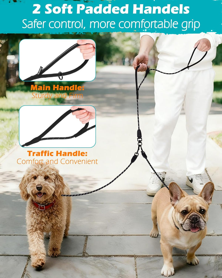 PetBonus Hundeleine Doppelleine für 2 Hunde, Keine Verwicklung Trainingsleine mit Zwei Gepolsterten