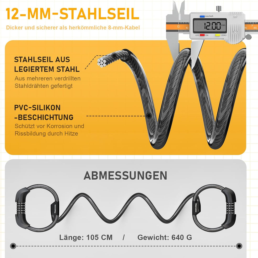 Honszex E Scooter Schloss, 5-stellig Kabel Schloss für E Scooter/Roller, Handschellenschloss, Zahlen