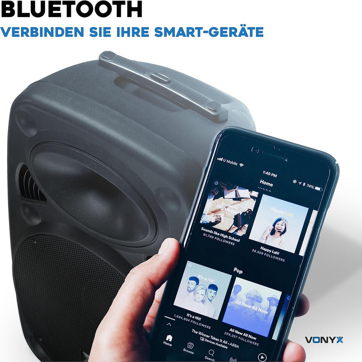 Vonyx Verve46 - Partybox Bluetooth Lautsprecher Gross, 15 Zoll, 1000 Watt, Mobile Akku PA Anlage, Ka