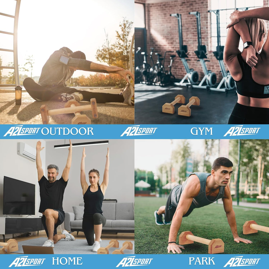 A2Z SPORT® Liegestützgriffe Holz Handstand Griffe - Rutschfeste Parallettes Calisthenics Griffe Lieg