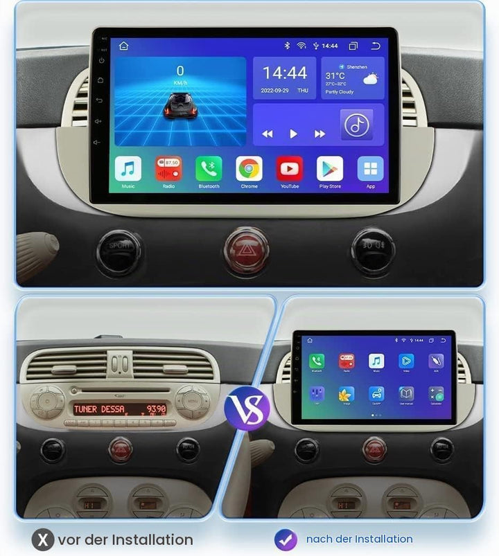 hizpo 9 Zoll Touchscreen Autoradio Kompatibel mit FIAT 500 2007-2014 mit Carplay/Android Auto 8-Core