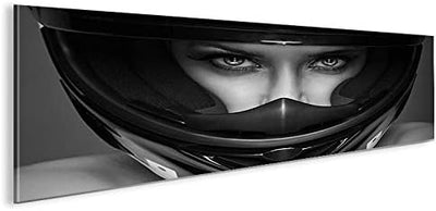 islandburner Bild Bilder auf Leinwand Frau mit Motorrad Helm Panorama XXL Poster Leinwandbild Wandbi