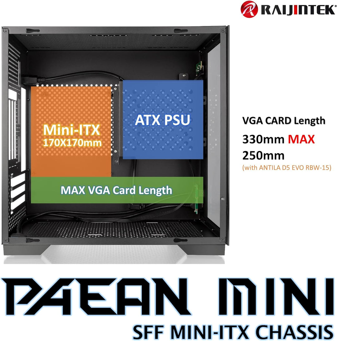 RAIJINTEK Paean Mini, Mini ITX PC-Gehäuse, mit 4 mm Seitenwand aus gehärtetem Glas und Aluminium an