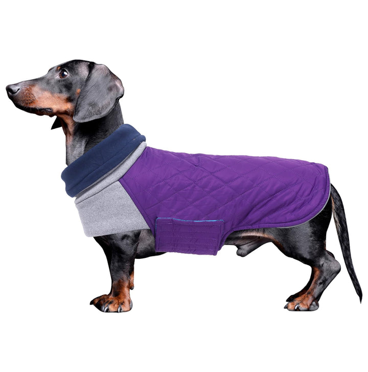 Geyecete Hundemantel Dackel, Dackel Wintermantel, Warmer Quilten Dackelmantel mit Geschirr Loch,Wind