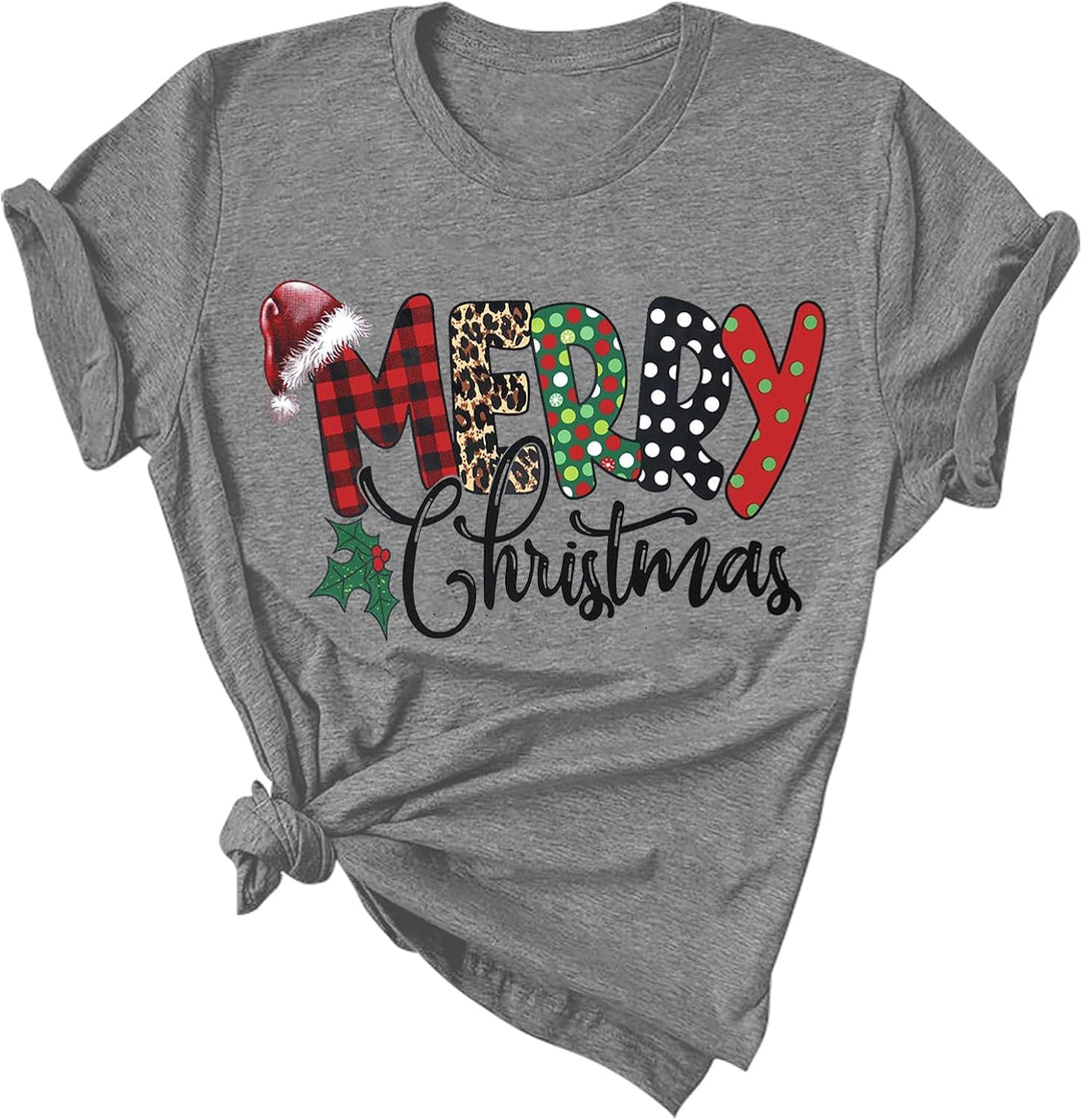 Weihnachtsbaum T-Shirt Für Damen Merry Christmas Bedruckte T-Shirts Kurzarm Holiday Tshirt Oberteile