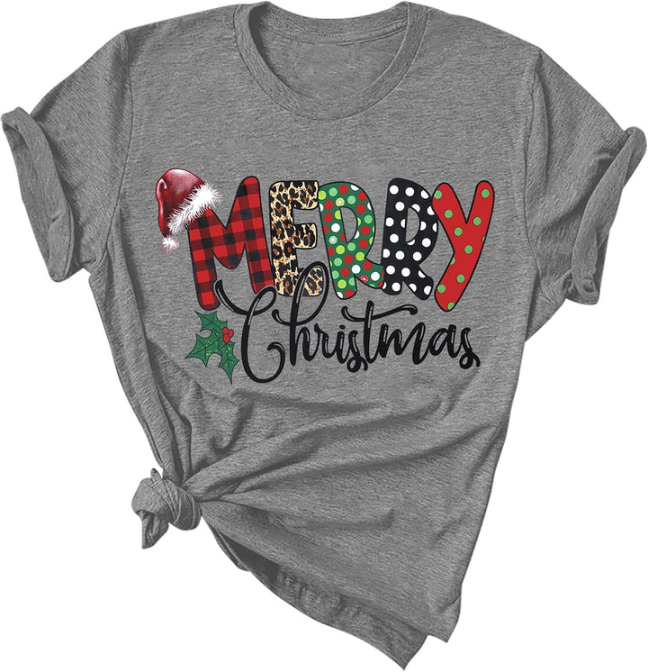 Weihnachtsbaum T-Shirt Für Damen Merry Christmas Bedruckte T-Shirts Kurzarm Holiday Tshirt Oberteile
